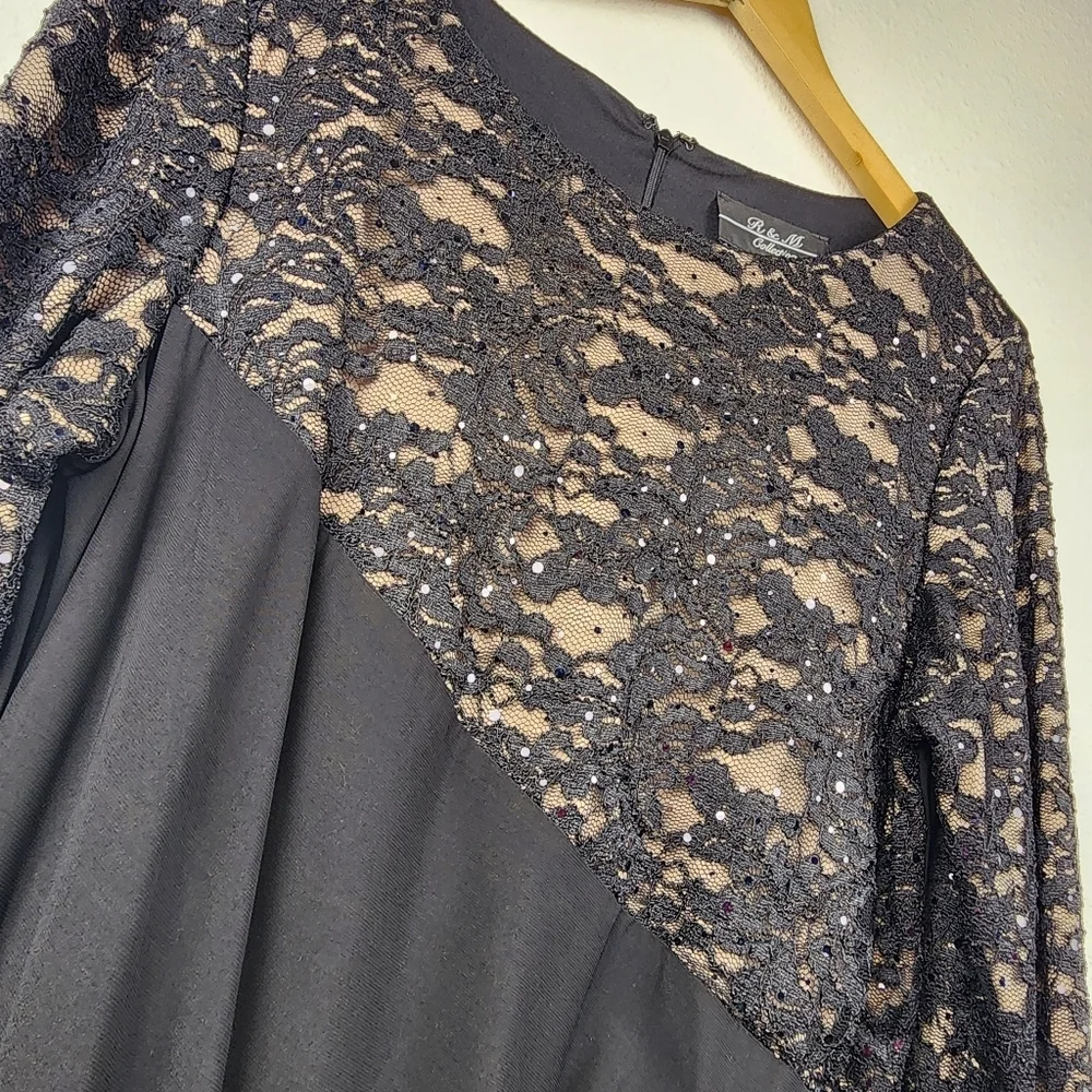 R & M Collections Elegant Sparkle Lace Black Evening Dress Women's Plus Size 16